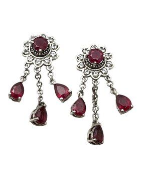 Chuck Clemency Red Ruby Sterling Silver Chandelier Pierced 1.5 Inch Earrings